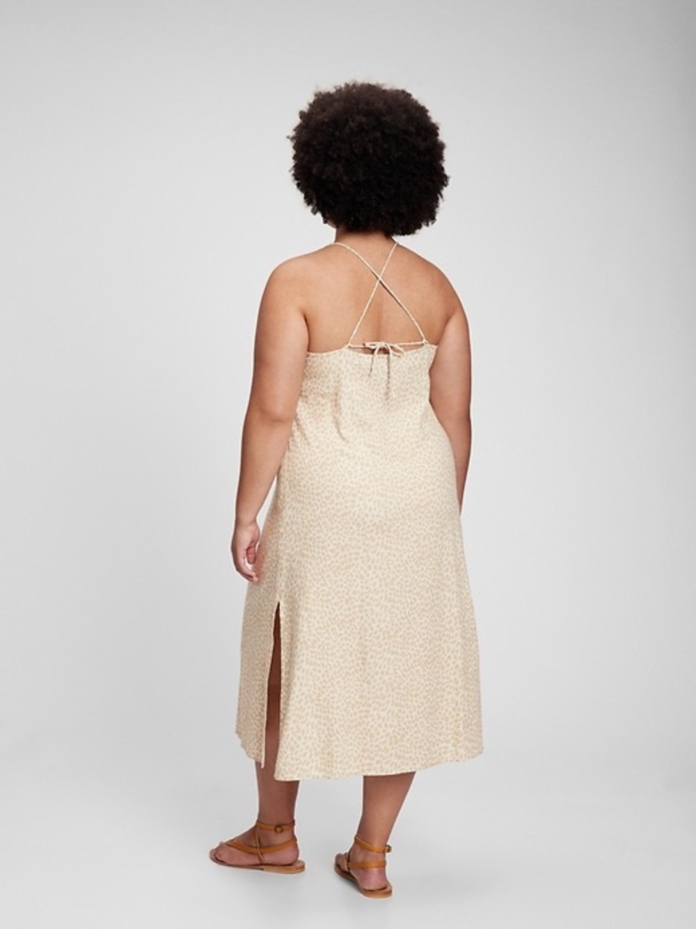 NWT Gap Women’s Linen Blend Cami Midi Dress Beige Leopard Print Size 6 - Picture 5 of 14